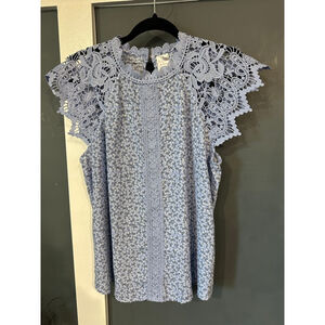 Women's No Boundaries Blue Floral Lace Blouse Juniors XL